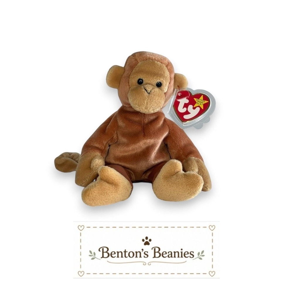 Bongo the Monkey Ty Beanie Baby | Playful Jungle Explorer 🐵 | Mint Heart Tag ⭐